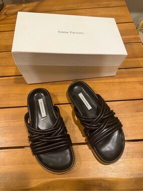 Emme Parsons Black Multi-Strap Slide Sandals